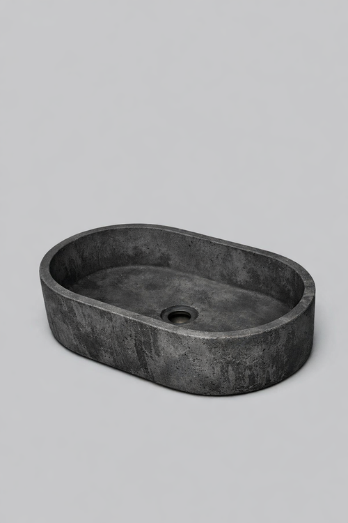 Black concrete  basin on a gray background