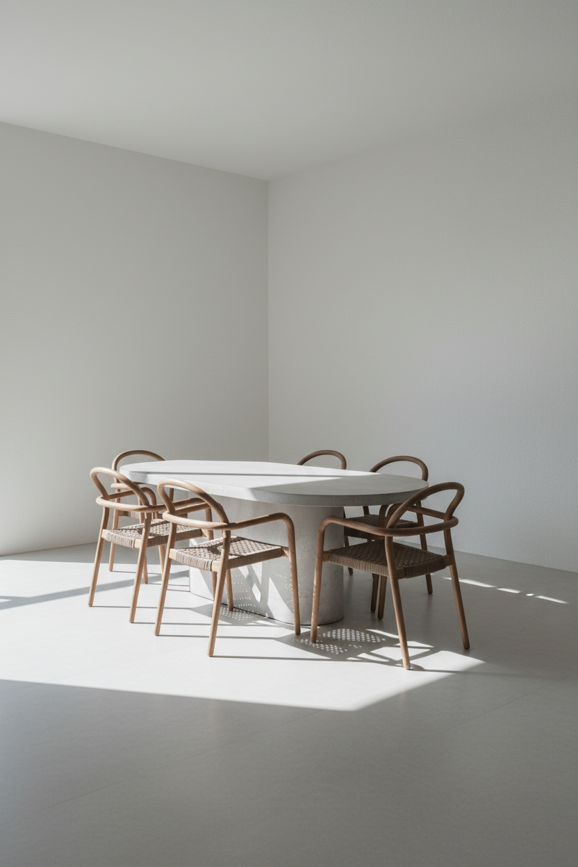 Dining table in white studio background