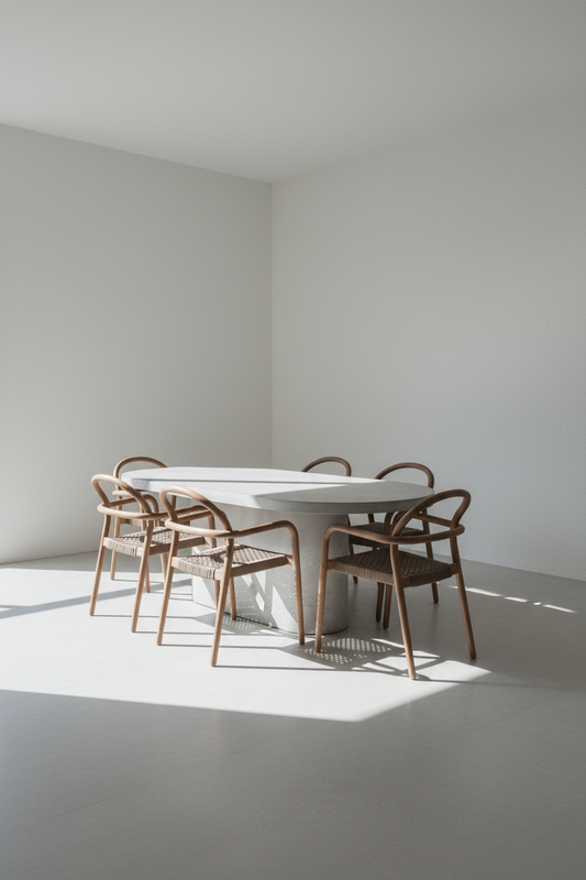 Dining table in white studio background